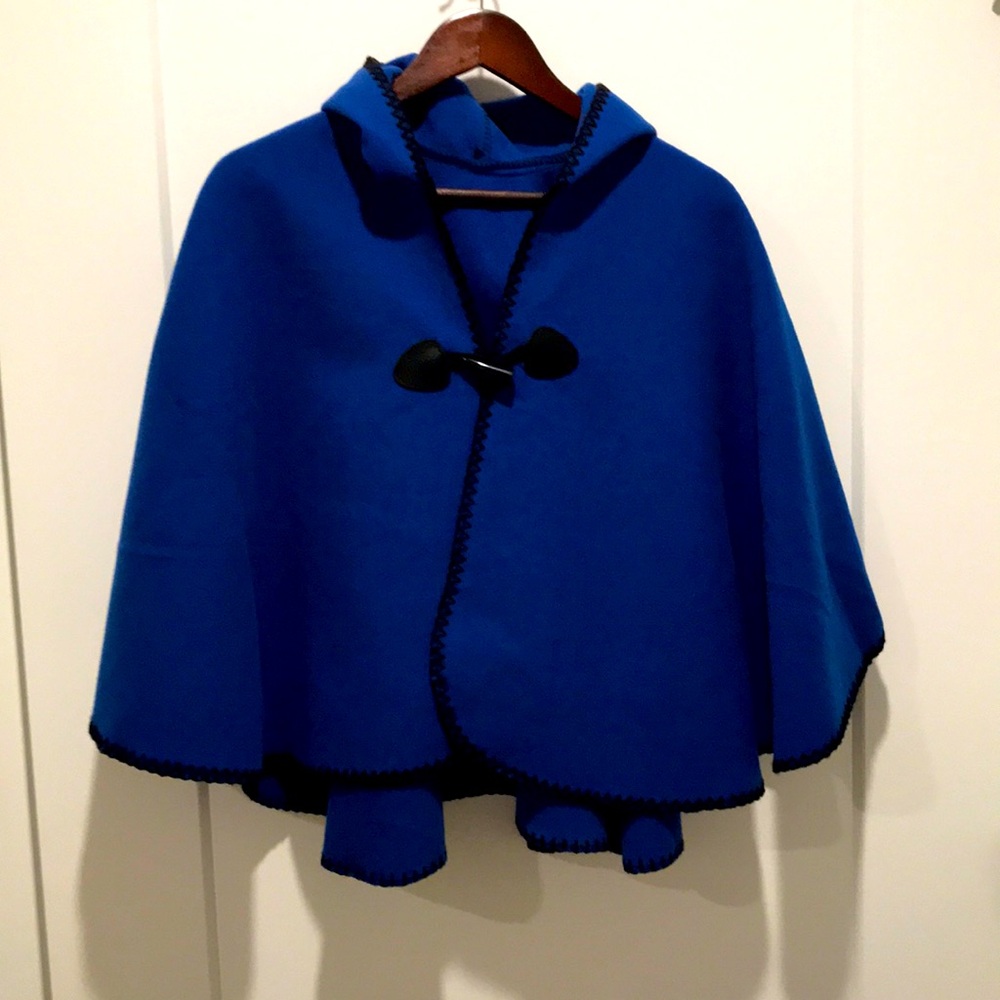 New wool felt cape poncho royal blue